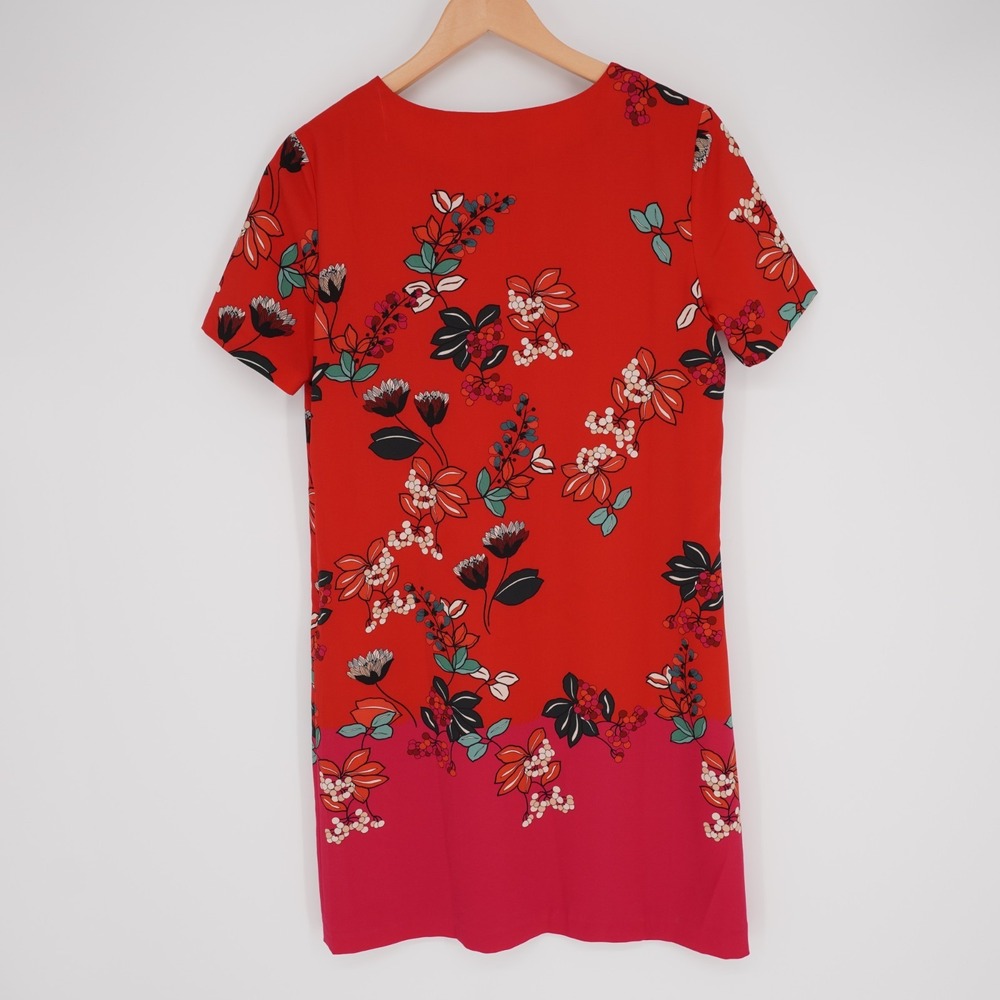 Desigual Floral Shift Dress Womens EU 38 M Red V Neck Short Sleeve Lined Office - Picture 3 of 16